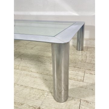 TAVOLINO SALOTTO Sergio Mazza ANNI 70 Cinova ACCIAIO CROMATO VETRO TABLE DESIGN