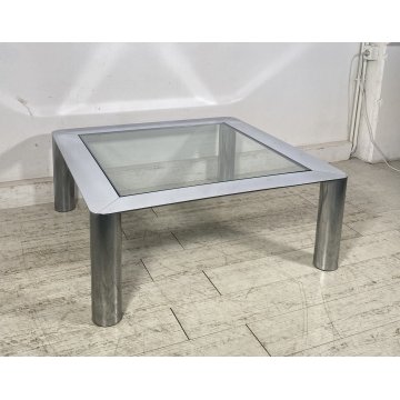 TAVOLINO SALOTTO Sergio Mazza ANNI 70 Cinova ACCIAIO CROMATO VETRO TABLE DESIGN
