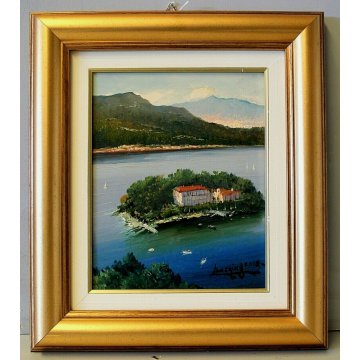  QUADRO OLIO TAVOLA Luciano Lutring VEDUTA ISOLA MADRE STRESA LAGO MAGGIORE 2012