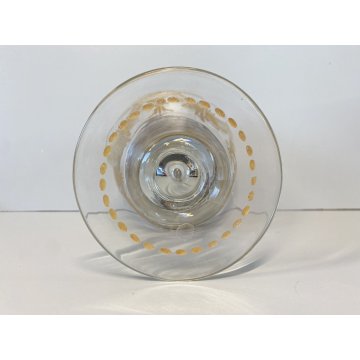 ANTICO VASO CRISTALLO DECORO INCISO DORATO COPERCHIO METALLO FLOWER FROG LID '30