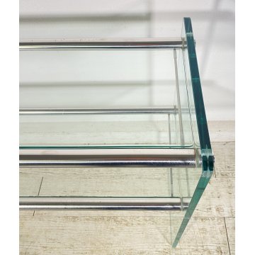 TAVOLO CONSOLLE SALOTTO ANNI 70 ACCIAIO CROMATO VETRO DESIGN VINTAGE LIBRERIA