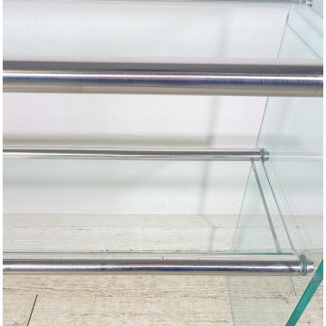 TAVOLO CONSOLLE SALOTTO ANNI 70 ACCIAIO CROMATO VETRO DESIGN VINTAGE LIBRERIA