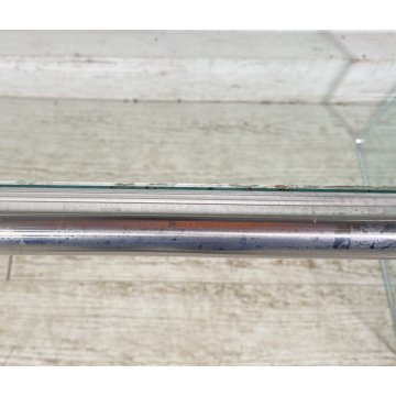 TAVOLO CONSOLLE SALOTTO ANNI 70 ACCIAIO CROMATO VETRO DESIGN VINTAGE LIBRERIA