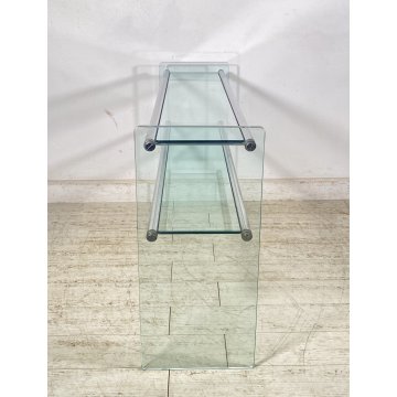 TAVOLO CONSOLLE SALOTTO ANNI 70 ACCIAIO CROMATO VETRO DESIGN VINTAGE LIBRERIA