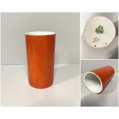 VASO CERAMICA CILINDRICO DESIGN Richard Ginori  ARANCIONE ø 8 x 15,5 cm/h '70s