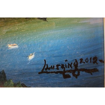  QUADRO OLIO TAVOLA Luciano Lutring VEDUTA ISOLA MADRE STRESA LAGO MAGGIORE 2012