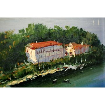  QUADRO OLIO TAVOLA Luciano Lutring VEDUTA ISOLA MADRE STRESA LAGO MAGGIORE 2012