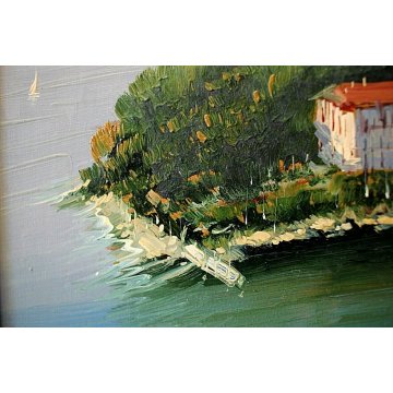  QUADRO OLIO TAVOLA Luciano Lutring VEDUTA ISOLA MADRE STRESA LAGO MAGGIORE 2012