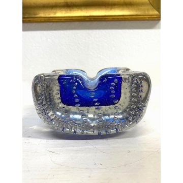 VINTAGE BOWL Galliano Ferro SVOTATASCHE VETRO Murano BULLICANTE BLU TRASPARENTE