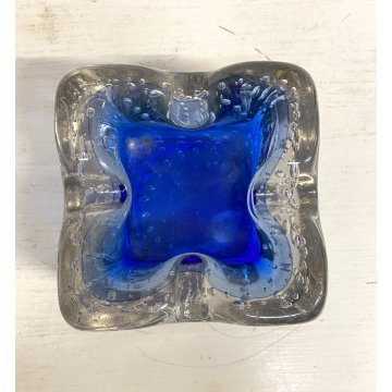 VINTAGE BOWL Galliano Ferro SVOTATASCHE VETRO Murano BULLICANTE BLU TRASPARENTE