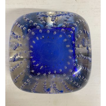 VINTAGE BOWL Galliano Ferro SVOTATASCHE VETRO Murano BULLICANTE BLU TRASPARENTE