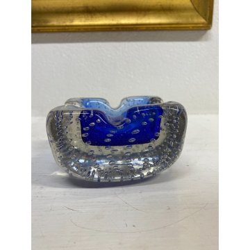 VINTAGE BOWL Galliano Ferro SVOTATASCHE VETRO Murano BULLICANTE BLU TRASPARENTE