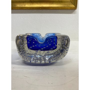 VINTAGE BOWL Galliano Ferro SVOTATASCHE VETRO Murano BULLICANTE BLU TRASPARENTE