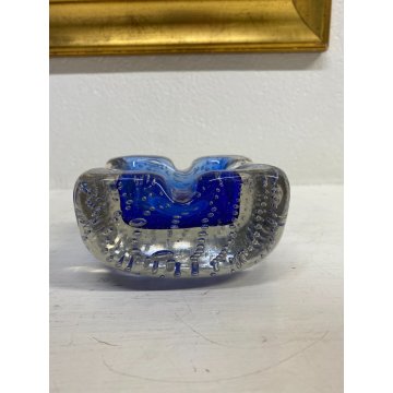 VINTAGE BOWL Galliano Ferro SVOTATASCHE VETRO Murano BULLICANTE BLU TRASPARENTE