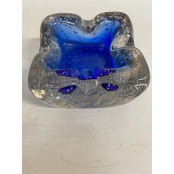 VINTAGE BOWL Galliano Ferro SVOTATASCHE VETRO Murano BULLICANTE BLU TRASPARENTE