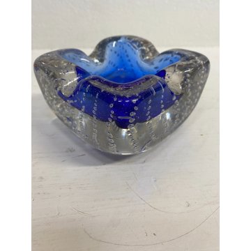 VINTAGE BOWL Galliano Ferro SVOTATASCHE VETRO Murano BULLICANTE BLU TRASPARENTE