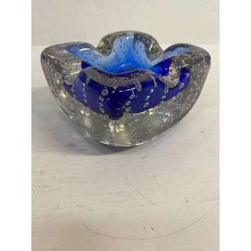 VINTAGE BOWL Galliano Ferro SVOTATASCHE VETRO Murano BULLICANTE BLU TRASPARENTE