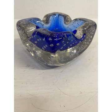 VINTAGE BOWL Galliano Ferro SVOTATASCHE VETRO Murano BULLICANTE BLU TRASPARENTE