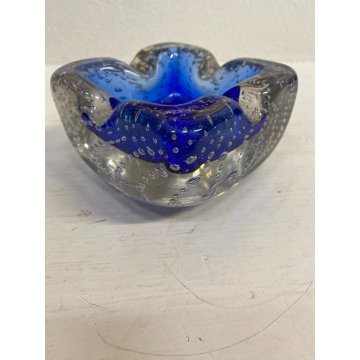 VINTAGE BOWL Galliano Ferro SVOTATASCHE VETRO Murano BULLICANTE BLU TRASPARENTE
