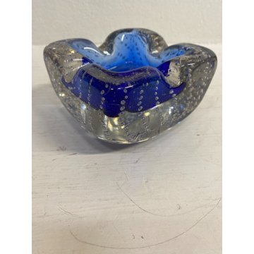 VINTAGE BOWL Galliano Ferro SVOTATASCHE VETRO Murano BULLICANTE BLU TRASPARENTE