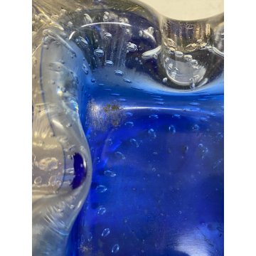 VINTAGE BOWL Galliano Ferro SVOTATASCHE VETRO Murano BULLICANTE BLU TRASPARENTE