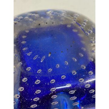 VINTAGE BOWL Galliano Ferro SVOTATASCHE VETRO Murano BULLICANTE BLU TRASPARENTE