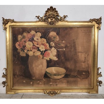 ANTICO QUADRO DIPINTO ACQUERELLO G. Lentini EPOCA 1937 NATURA MORTA vaso fiori
