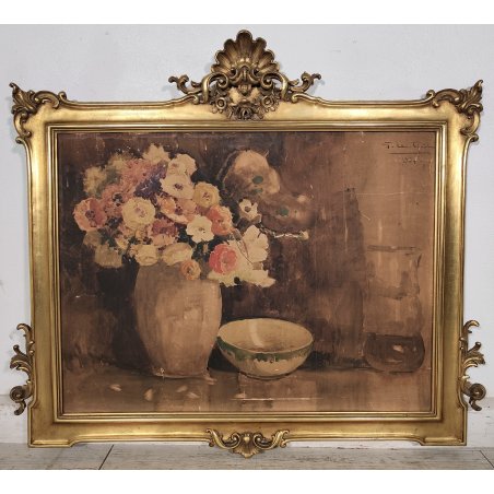 ANTICO QUADRO DIPINTO ACQUERELLO G. Lentini EPOCA 1937 NATURA MORTA vaso fiori