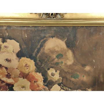 ANTICO QUADRO DIPINTO ACQUERELLO G. Lentini EPOCA 1937 NATURA MORTA vaso fiori