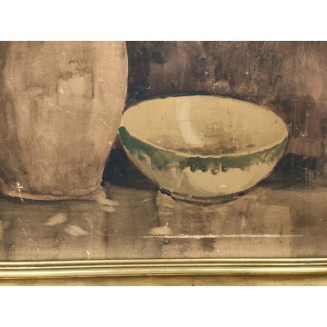 ANTICO QUADRO DIPINTO ACQUERELLO G. Lentini EPOCA 1937 NATURA MORTA vaso fiori