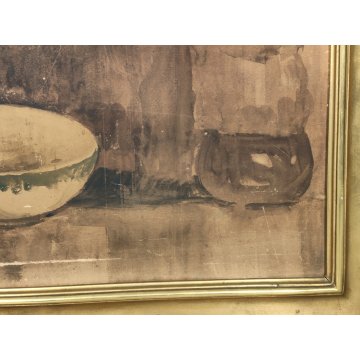 ANTICO QUADRO DIPINTO ACQUERELLO G. Lentini EPOCA 1937 NATURA MORTA vaso fiori