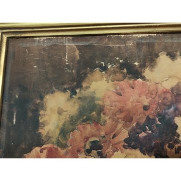 ANTICO QUADRO DIPINTO ACQUERELLO G. Lentini EPOCA 1937 NATURA MORTA vaso fiori