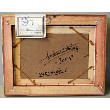  QUADRO OLIO TAVOLA Luciano Lutring VEDUTA PAESAGGIO LACUSTRE MANTAGNE LAGO 2009
