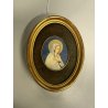 antica miniatura dipinta VERGINE MARIA sacra icona Madonna CORNICE OVALE DORATA