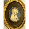 antica miniatura dipinta VERGINE MARIA sacra icona Madonna CORNICE OVALE DORATA