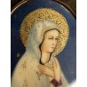 antica miniatura dipinta VERGINE MARIA sacra icona Madonna CORNICE OVALE DORATA