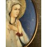 antica miniatura dipinta VERGINE MARIA sacra icona Madonna CORNICE OVALE DORATA