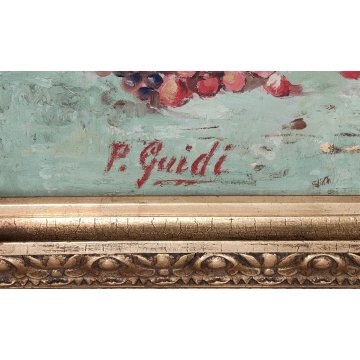 ANTICO QUADRO DIPINTO P. Guidi OLIO TAVOLA epoca XX sec PAESAGGIO Piazza Mercato