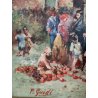 ANTICO QUADRO DIPINTO P. Guidi OLIO TAVOLA epoca XX sec PAESAGGIO Piazza Mercato