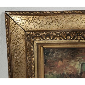 ANTICO QUADRO DIPINTO P. Guidi OLIO TAVOLA epoca XX sec PAESAGGIO Piazza Mercato