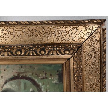 ANTICO QUADRO DIPINTO P. Guidi OLIO TAVOLA epoca XX sec PAESAGGIO Piazza Mercato