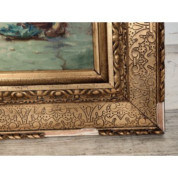 ANTICO QUADRO DIPINTO P. Guidi OLIO TAVOLA epoca XX sec PAESAGGIO Piazza Mercato