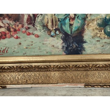 ANTICO QUADRO DIPINTO P. Guidi OLIO TAVOLA epoca XX sec PAESAGGIO Piazza Mercato