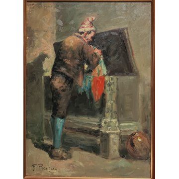 ANTICO QUADRO DIPINTO F. Pecoraro OLIO TELA RITRATTO UOMO BAULE epoca 900 CIRCO