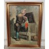 ANTICO QUADRO DIPINTO F. Pecoraro OLIO TELA RITRATTO UOMO BAULE epoca 900 CIRCO