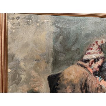 ANTICO QUADRO DIPINTO F. Pecoraro OLIO TELA RITRATTO UOMO BAULE epoca 900 CIRCO