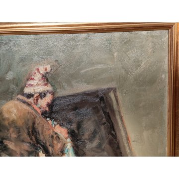 ANTICO QUADRO DIPINTO F. Pecoraro OLIO TELA RITRATTO UOMO BAULE epoca 900 CIRCO