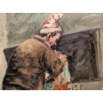 ANTICO QUADRO DIPINTO F. Pecoraro OLIO TELA RITRATTO UOMO BAULE epoca 900 CIRCO