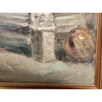 ANTICO QUADRO DIPINTO F. Pecoraro OLIO TELA RITRATTO UOMO BAULE epoca 900 CIRCO