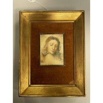 ANTICA MINIATURA RITRATTO GESU CRISTO copia LEONARDO DA VINCI '900 cornice oro